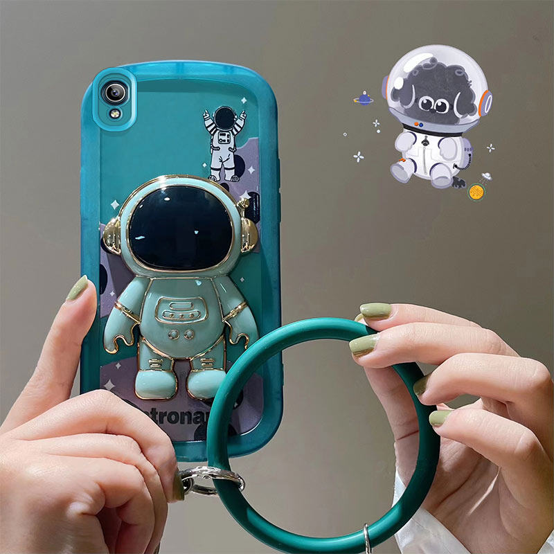 AnDyN Phone Case For Vivo Y91C Y1S 1820 Astronaut luxury Texture Silicone Soft Shell Case with bracket and wrist strap bracelet. 