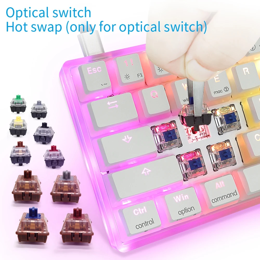 SKYLOONG GK61 Mechanical Keyboard 60% SK61 Optical Hot Swappable RGB Mini Bluetooth Wireless Keyboards for Gamers Gaming Desktop. 