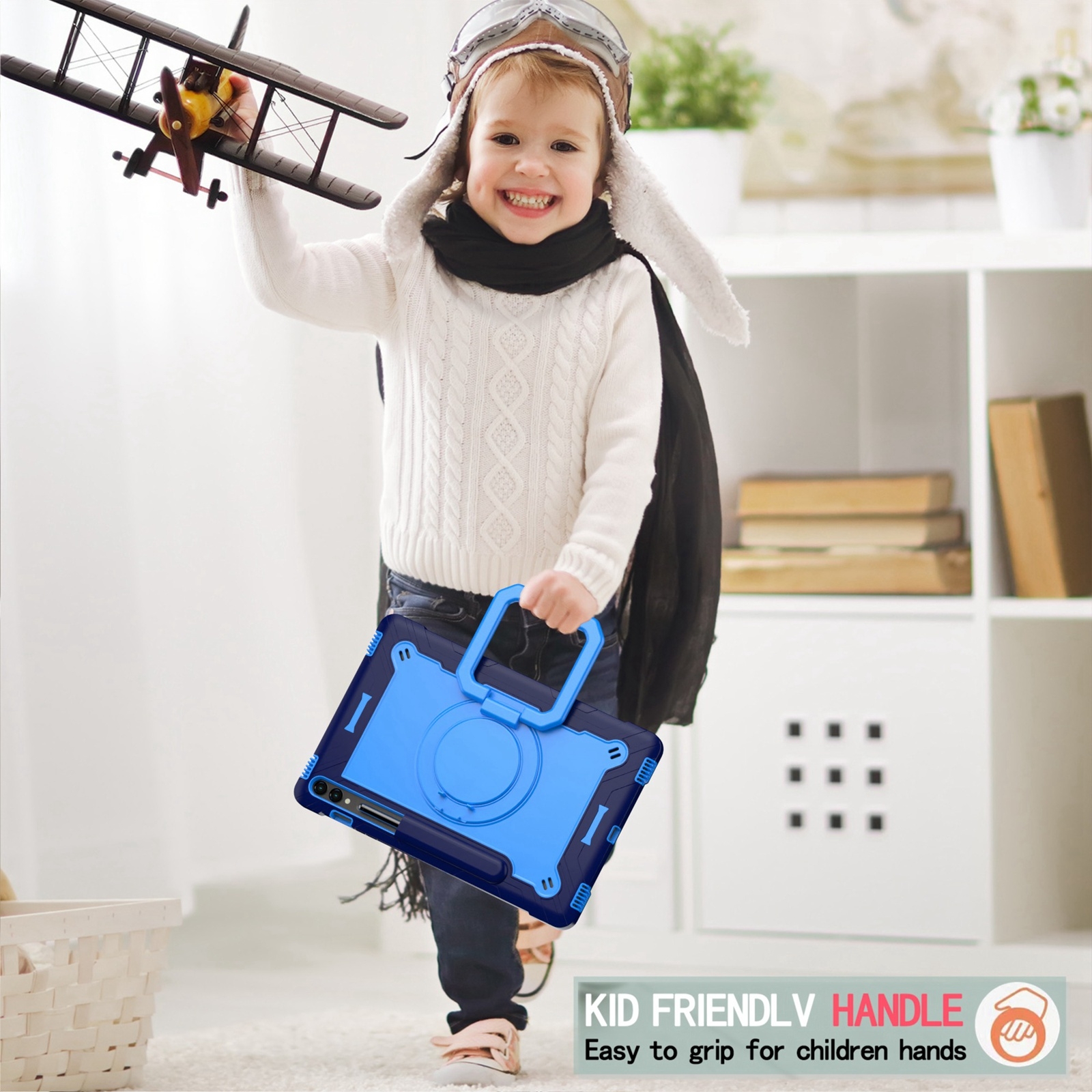 Handle Robot Silicone Hybrid PC Tablet Case For Samsung Galaxy Tab S9 FE+ / S9+. 