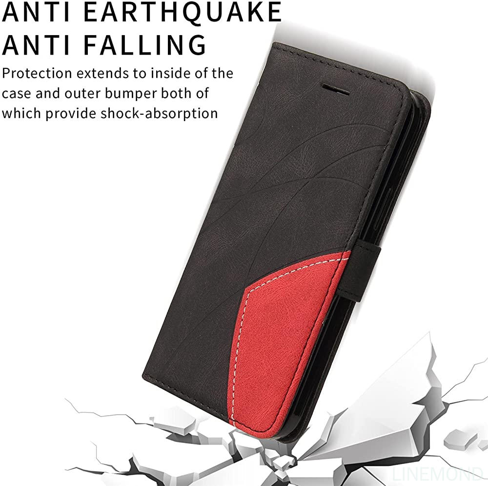Wallet Case for Motorola Edge 20 Lite, Splicing Matching PU Leather Flip Case with Kickstand for Moto Edge 20 Lite, Red. 