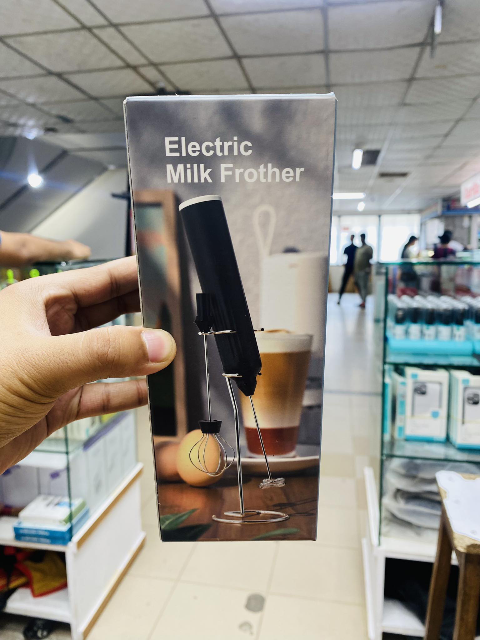 Milk Frother Handheld with Stand, Battery Powered Foam Maker, Whisk Drink Mixer Mini Blender For Coffee, Frappe, Latte, Matcha,  Chocolate (Black). 
