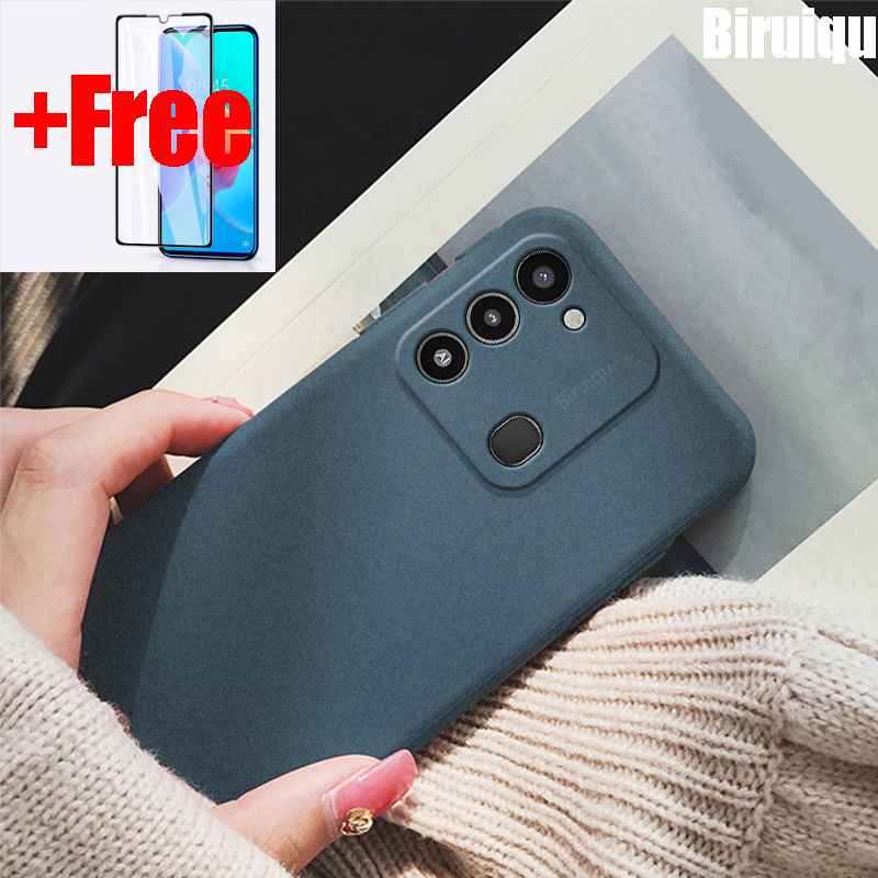 (Free Tempered Glass)Biruiqu For itel Vision 1 Pro Shockproof Anti Slip Soft TPU Sandstone Matte Back Case Cover