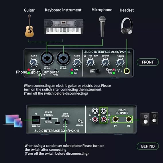 XTUGA E22 Audio Interface Sound Card with Monitoring,Electric Guitar Live Recording Professional Sound Card For Studio,Singing. 
