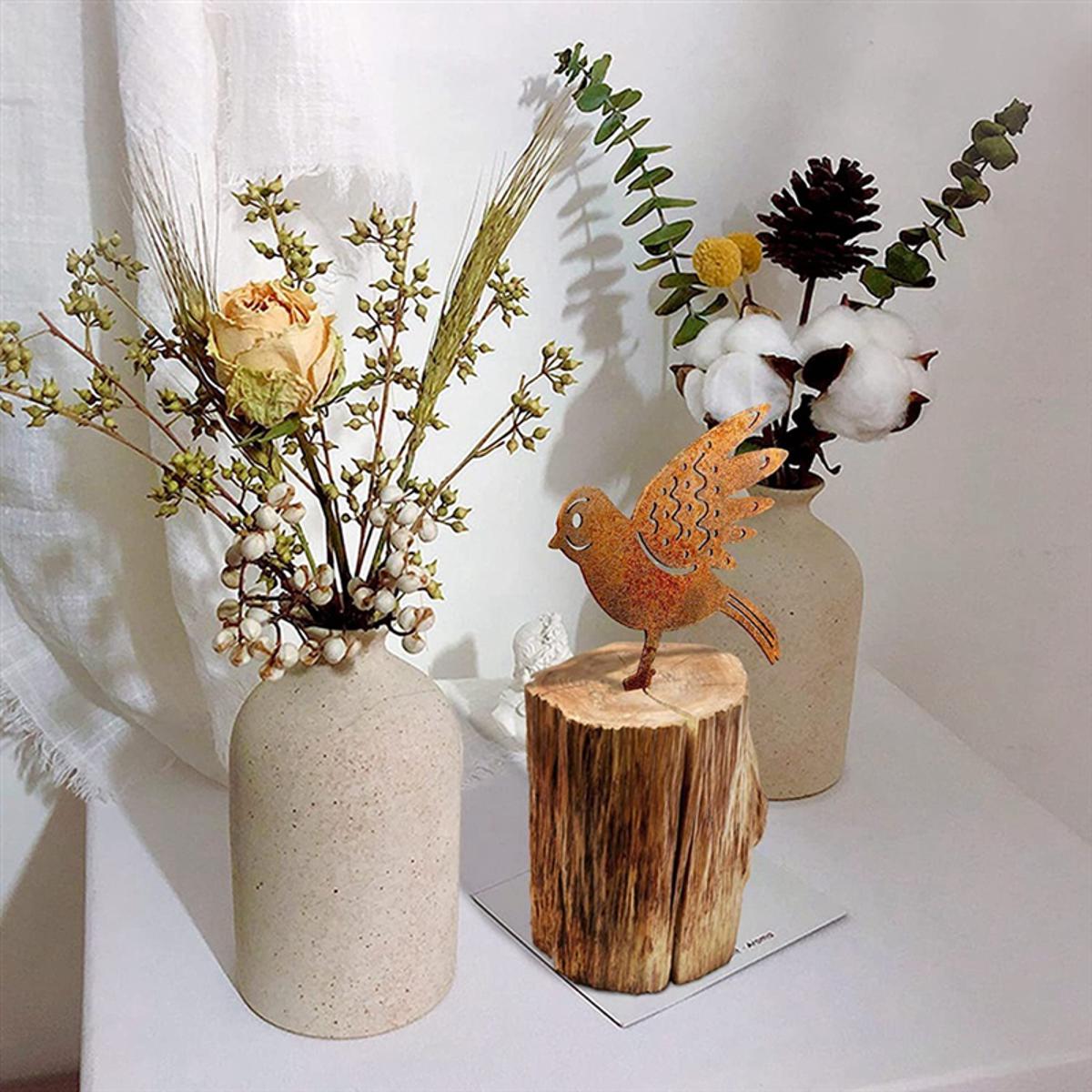 4 Piece Rusty Metal Bird Silhouettes Metal Yard Decoration Bird Steel Woodpecker Gardening Country Robin Art