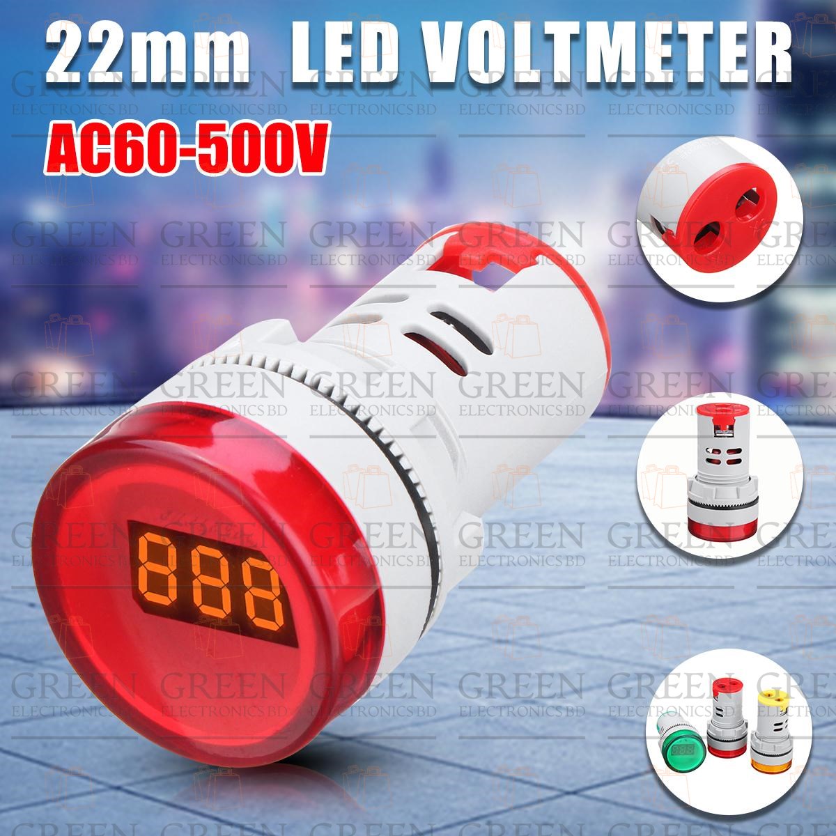 22mm AC 60-500V LED Panel Digital Voltage Meter Voltmeter Round Indicator Light. 