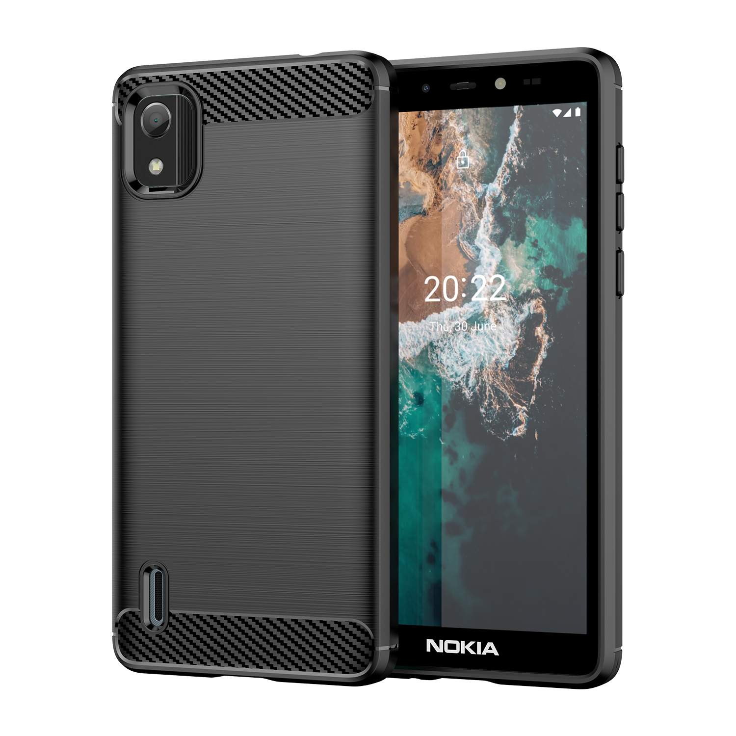 Nokia C2 2nd Edition Carbon Fiber Camera Protection Back Cover High Quality Soft Mobile Back Cover Black Color for Nokia C2 2nd Edition