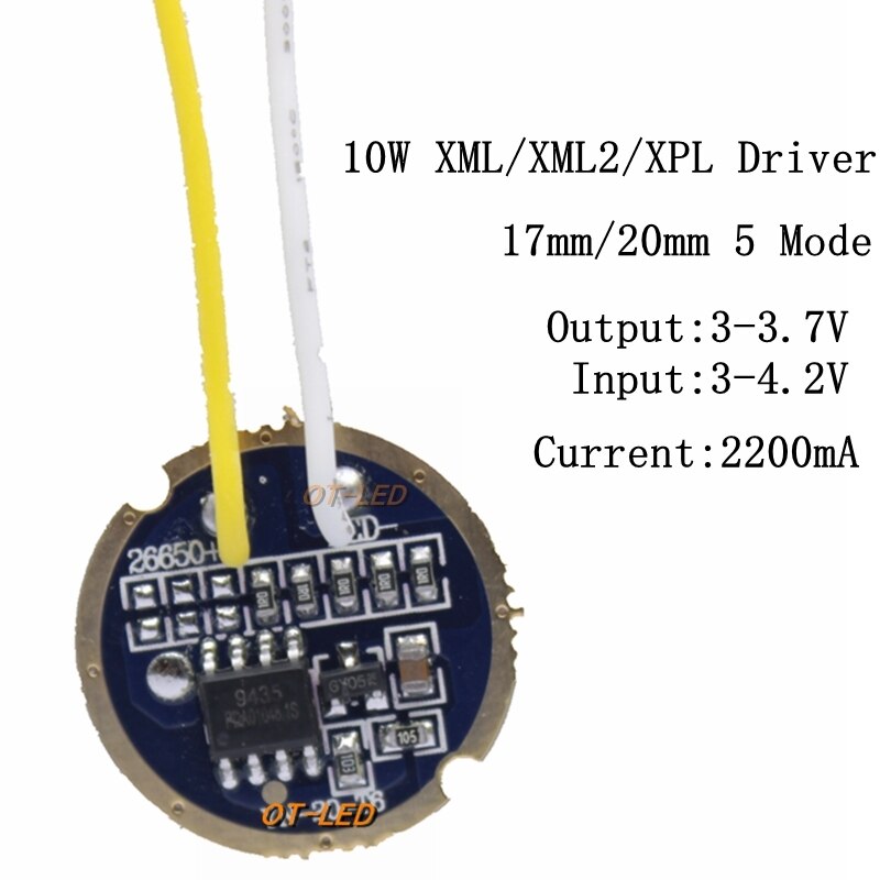 【Alizeker Mall】1-10PCS cree xml led T6 U2 driver 17mm 20mm 2.7-4.2V 2-2.2A 5-Mode LED for CREE XML LED Emitter. 