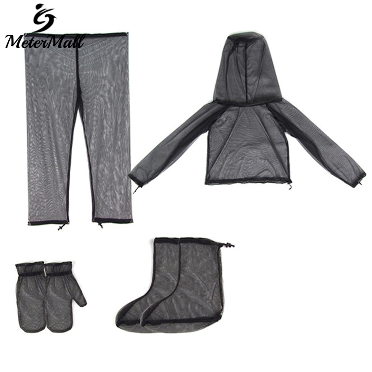 MeterMall Outdoor Camping Anti-mosquito Clothes Breathable Adjustable Size  Summer Fishing Mesh Clothes Pants Four-piece