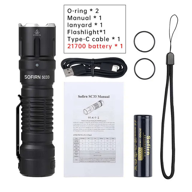 Sofirn SC33 XHP70.3 HI LED Flashlight Tactical 5200lm Powerful 21700 USB C Rejected Torch with Tail E-switch Outdoor Light. 