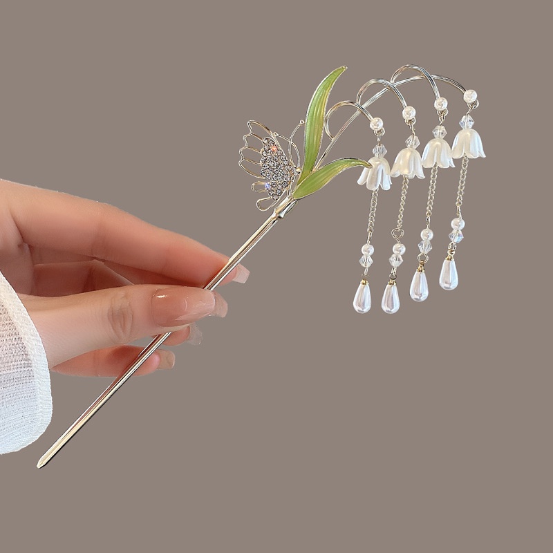 Delicate Crystal Flower Wheat Lily of the Valley Tassel Hair Clip