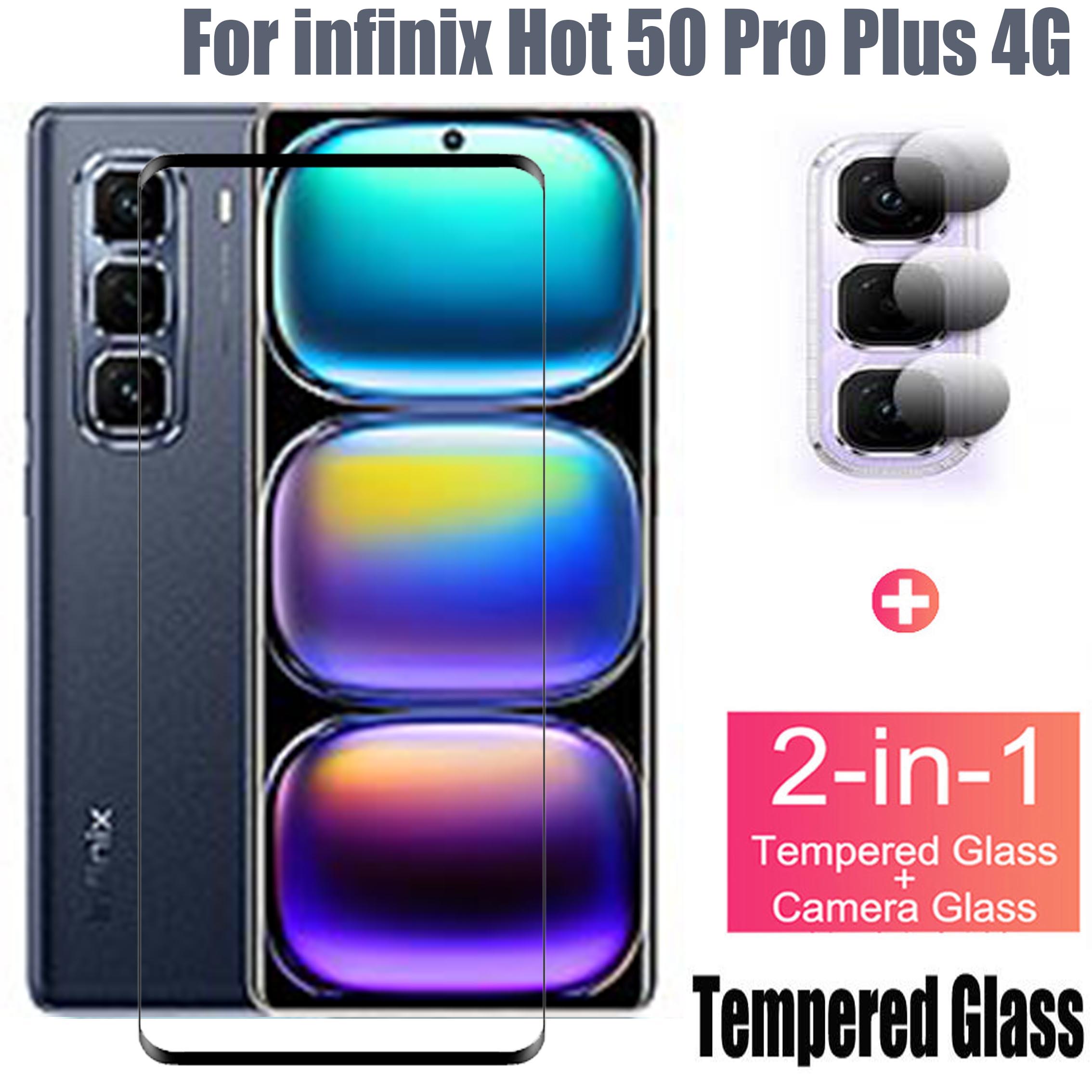 infinix Hot 50 Pro Plus 4G Tempered Glass For infinix Hot 50 Pro+ 4G Lens Protector and Full Coverage Screen Protector