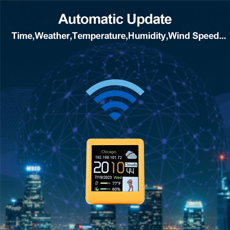 Smart WIFI Weather Station Clock DIY Cute GIF Animations Desktop Decoration Electronic Album Function MINI Clock E Easy Install Easy to Use. 