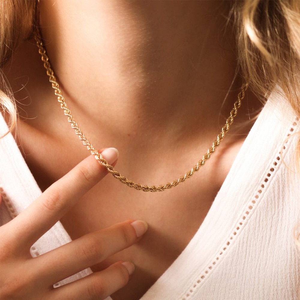 e-Manco 3/4MM 316L Rope Chain Necklace Stainless Steel Never Fade Waterproof Choker Men Women Jewelry Gold Color Chains Gif. 