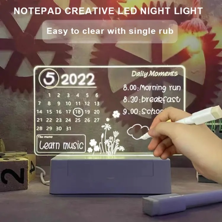 3D Illusion Note Board Creative Led Night Lights USB Power Message Board With Pen Table Lamp. 