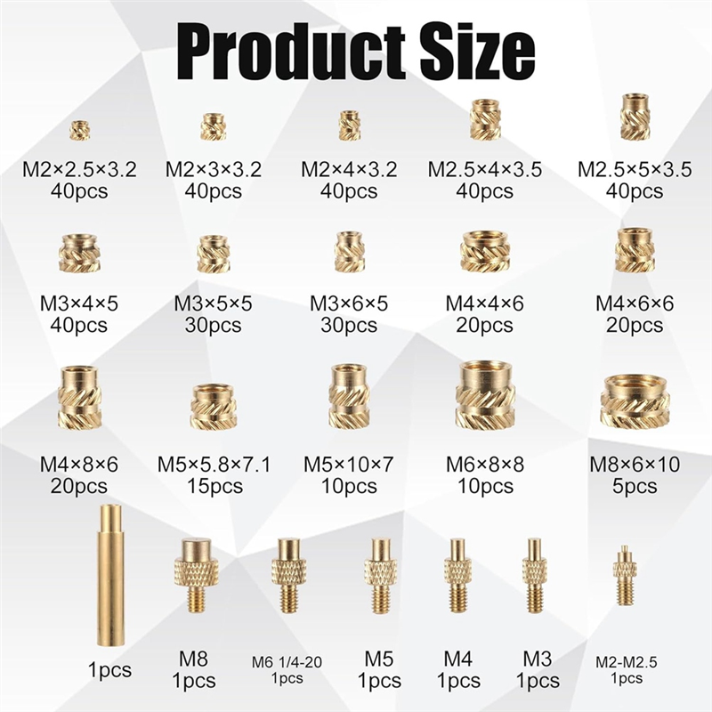 407pcs Brass Threaded Inserts for 3D Printing,M2 M2.5 M3 M 4 M5 M6 Female Thread Metric Knurled Nuts Threaded Heat Set Easy to Use. 