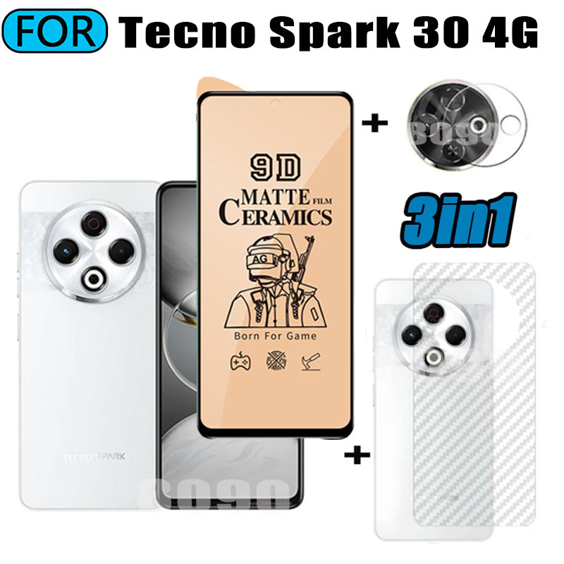 3 IN 1 Tecno Spark 30 4G Tempered Glass Matte Gaming Screen Protector for Tecno Spark 30C 30 Pro Spark 20C 20 Pro Ceramic Matte Screen Protector