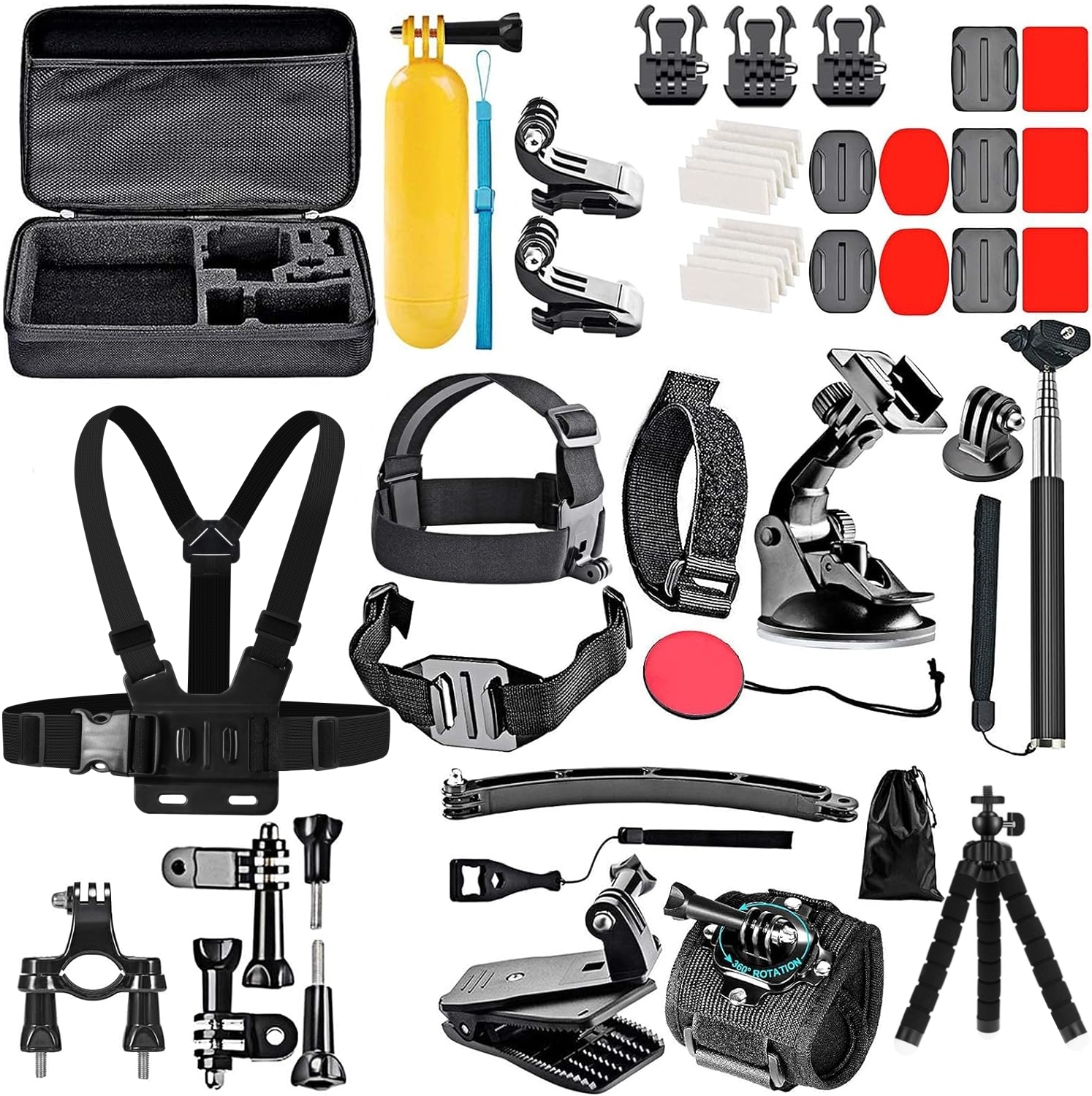 GoPro 13 için 50-in-1 eylem kamera aksesuar kiti 12 11 10 9 8 /Max/GoPro Fusion/Insta360/DJI Osmo spor kameralar aksesuar seti
