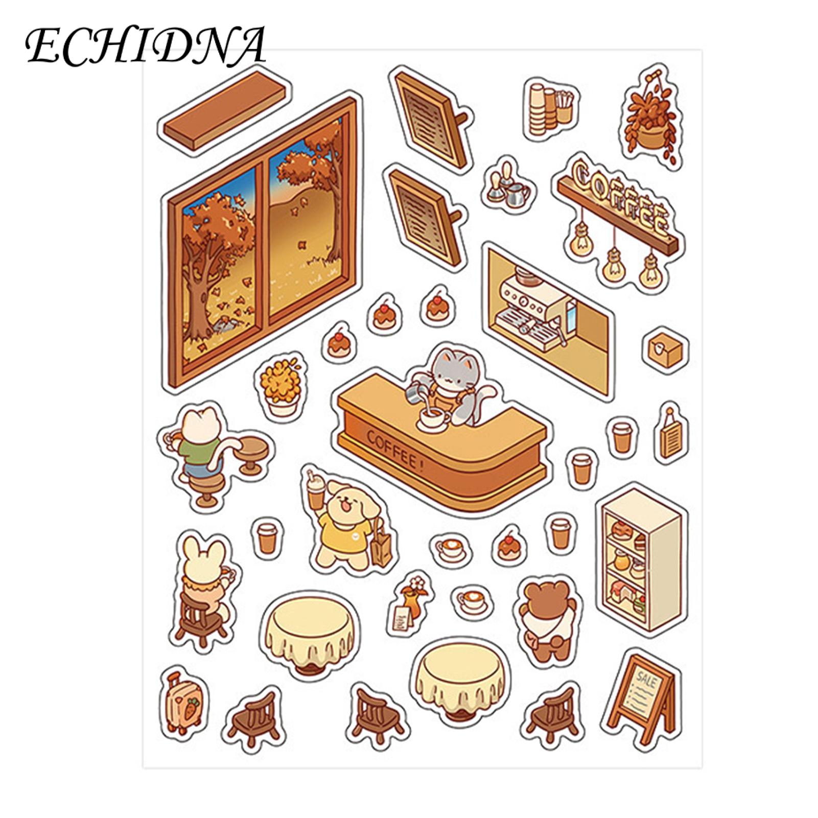 Laptop Stickers Favorite 3d Landscaping Stickers Flower Cat Cafe Bakery Library Themes Tear-resistant Decals for Room Decor