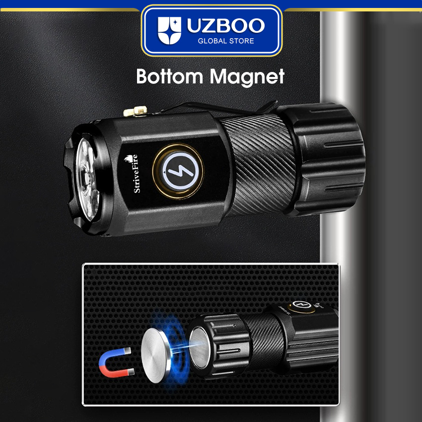 UZBOO 1300LM Mini Flashlight High Bright Flashlight LED Torch Light Outdoor Pocket Size Flashlight Rechargeable Waterproof Torch Light for Hiking Hunting Camping Compact And Portable Strong Magnetism Side Pen Clip Design Five Modes  Non-scalded. 