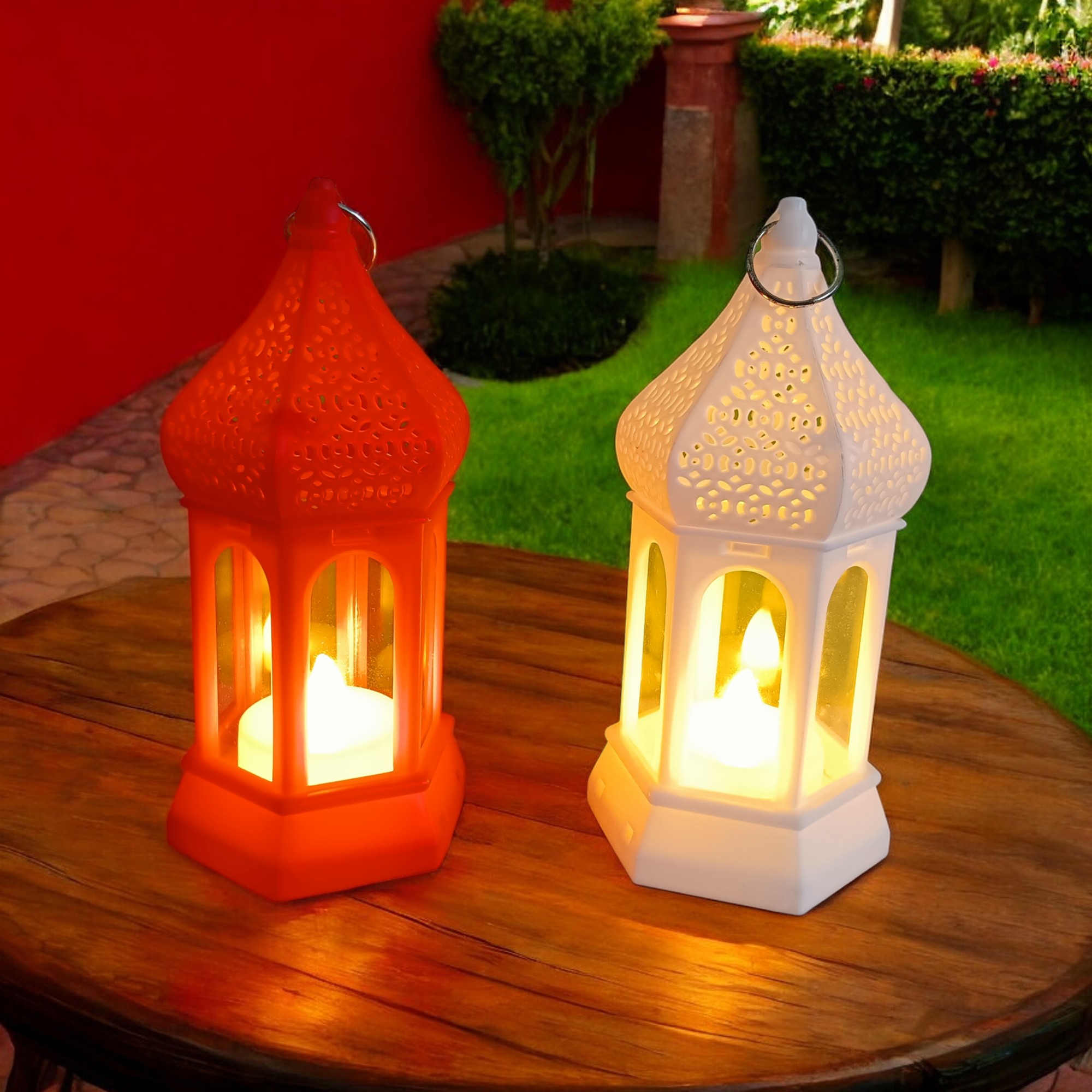 "Set of 2 14cm LED Lanterns - Multi-Color Morocco Wind Style for Ramadan and Eid Mubarak | Battery-Powered Decorative Lights for Home and Table Decor"