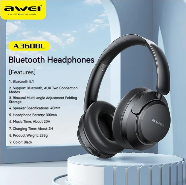 Awei A360BL Wireless Headphones with Mic Bluetooth HIFI Stereo Low Latency Headset for PC Laptop Over Ear Gaming Headset