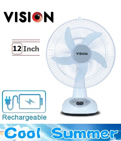 VISION Rechargeable Table Fan 12" White USB