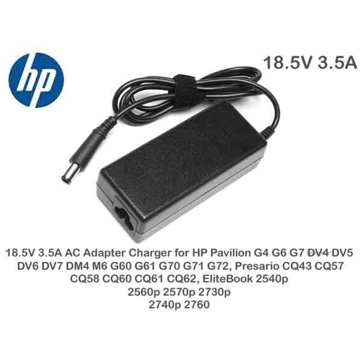HP Laptop Adapter Charger For HP 18.5V 3.5A Pavilion G4 G6 G7 DV4 DV5 DV6 DV7 DM4 M6 G60 G61 G70 G71 G72, Presario CQ43 CQ57 CQ58 CQ60 CQ61 CQ62, EliteBook 2540p 2560p 2570p 2730p 2740p 2760p 6930p 8440p Series