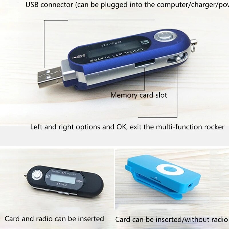 USB MP3 Player Portable Music Player Digital LCD Screen 4G Storage FM Radio Multifunction MP3 Music Player USB Stick K1KF. 