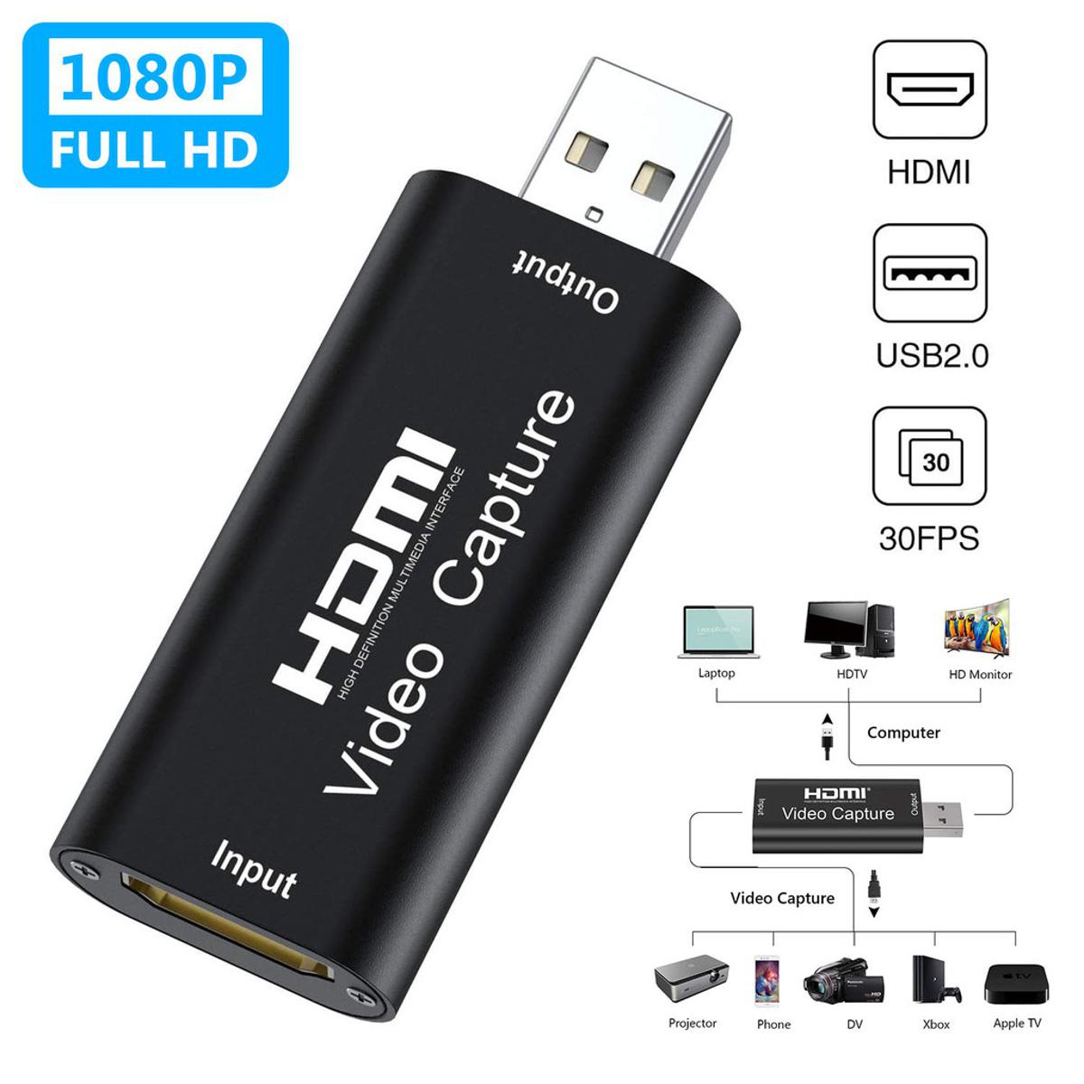 Video Capture Card 1080P 4K Hdmi To Usb Usb 2.0 Video Capture Device Audio Video Re Cording for Streaming Ps4 Xbox Phone Game Camera Live Stream Broadcast