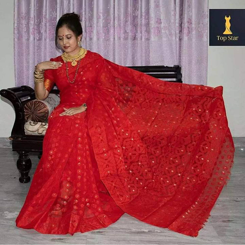 মহিলাদের জন্য ট্র্যাডিশনাল আনস্টিচড ওয়েটলেস জামদানি শাড়ি