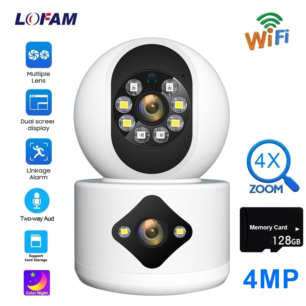 Dual Lens Wifi Camera 4MP Home Security Auto Tracking Color Night Vision Wireless CCTV Video Surveillance Baby Monitor IP Camera. 