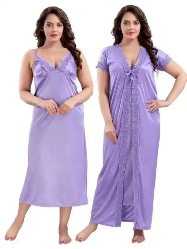 Sleep in Style Comfortable  with Women's 2-Part Long Solid Night Dress Set -Maxi. 
