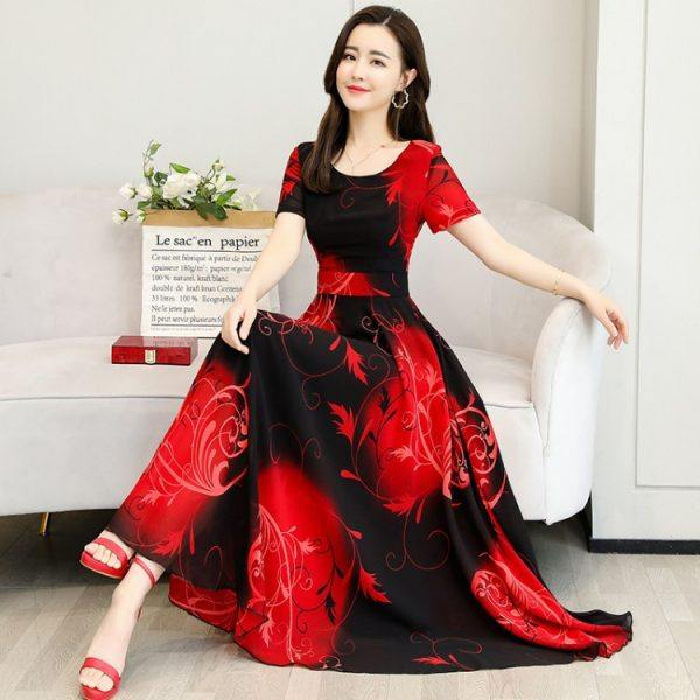 2024 Plus Size Dress Feminine Mom Decoration Body Waist Print Stitching Light Mature Style Skirt