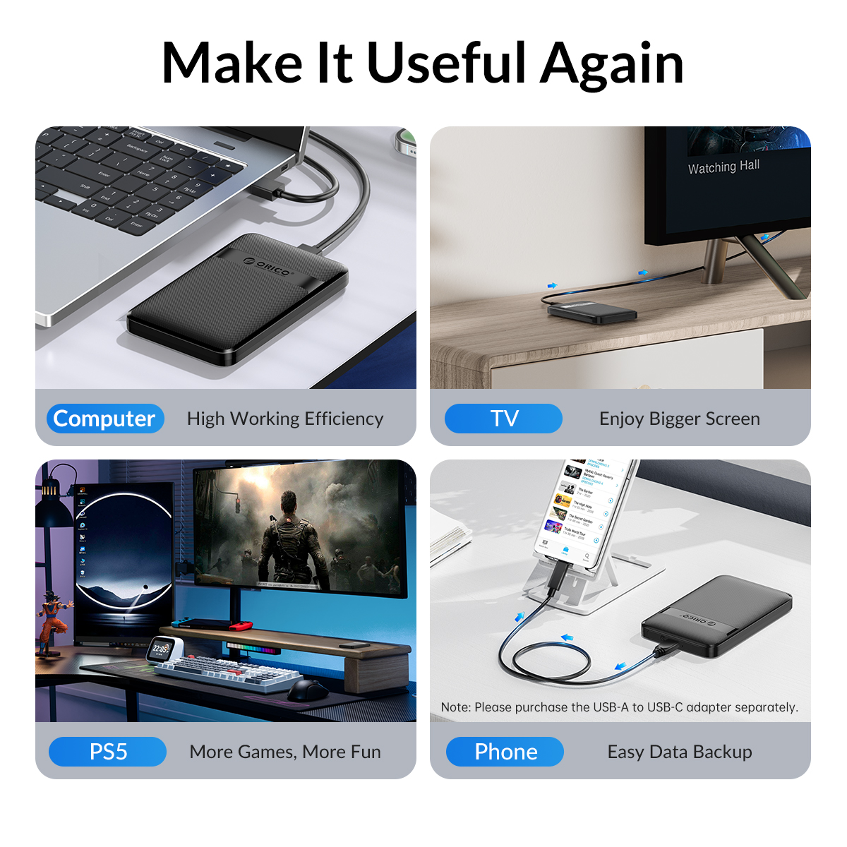 ORICO 2577C3-V1 USB 3.0 to Type-C 2.5 inch HDD Enclosure. 