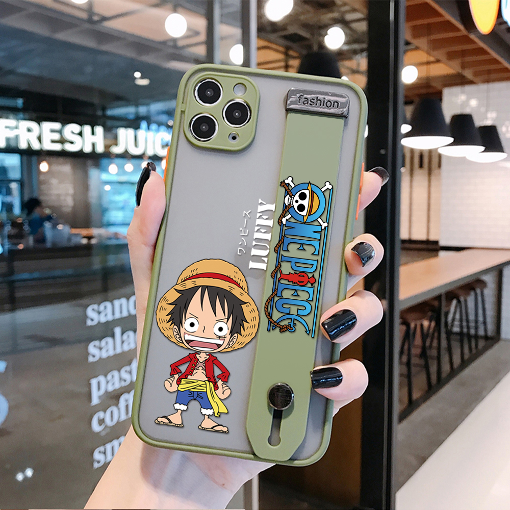 UCUC for Samsung Galaxy M20 Wrist Strap Case Anime One Piece Luffy Wristband Printing Cover Shockproof Frosted Phone Case. 
