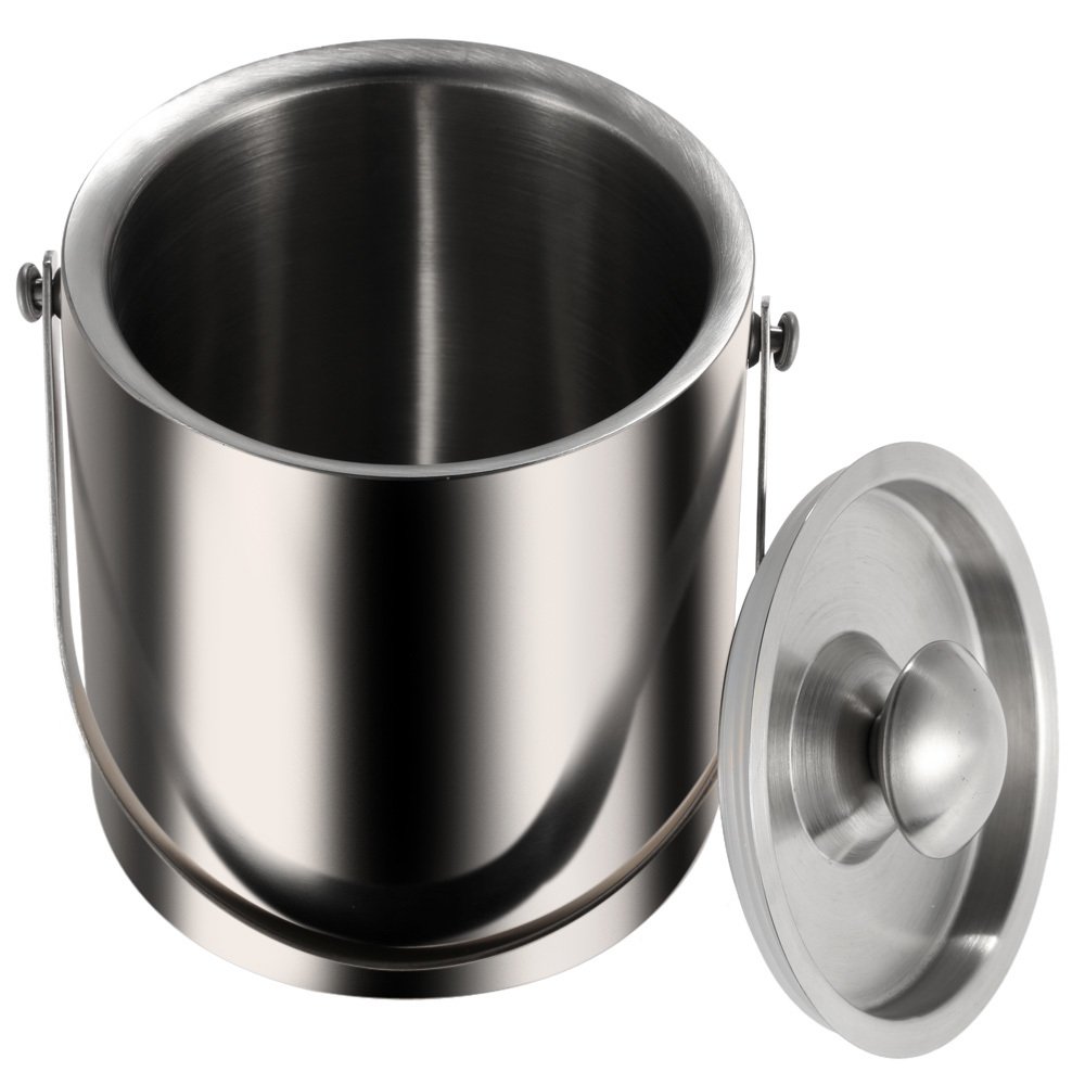 2L/3l Bilayer Stainless Steel Insulation Ice Bucket Wi-ne Cold Barrel Wi-ne Utensils Ice Buckets with Lid and Portable Handle. 