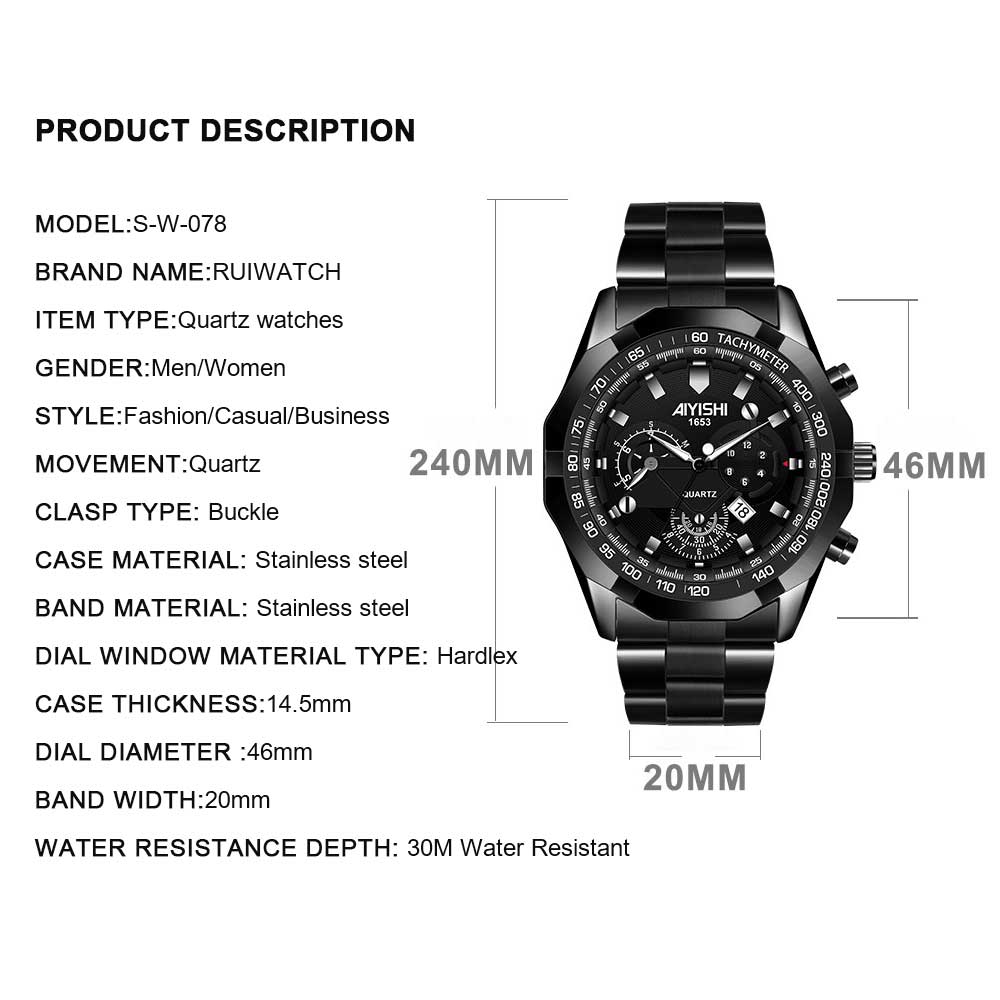 AIYISHI Mens Watch Top Brand Luxury Watch Waterproof Sport Quartz
