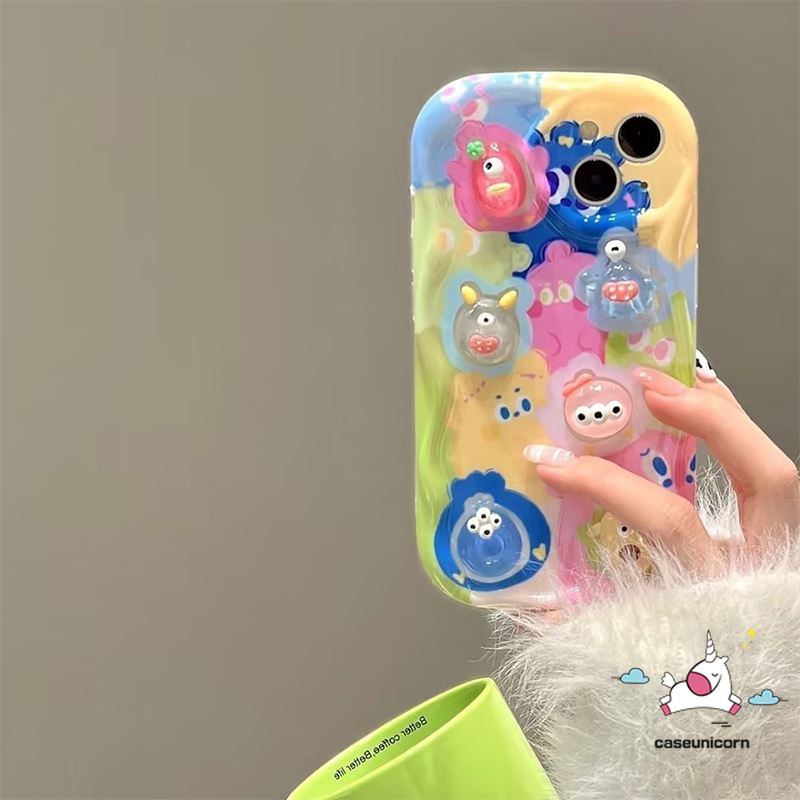Creative DIY Cute Cartoon Stereoscopic Little Monster Phone Case Compatible For Realme C35 C55 C11 C25 C25Y C21Y 9i 7i 5i 6i 5 5s C20 C31 C17 C20A C25s C12 C33 C30 C3 C15 C1 C21 3D Wavy Curved Edge Soft Cover. 