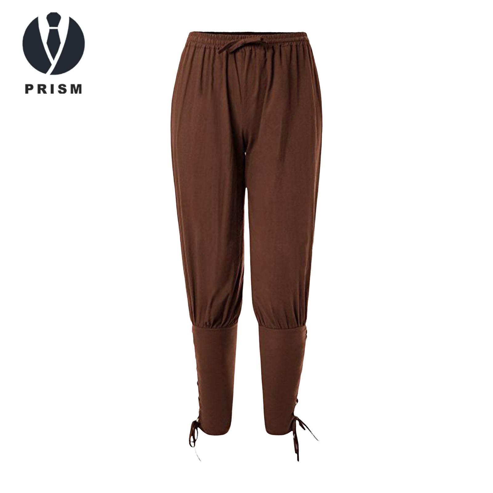 Prism Men Solid Color Leggings Men's Medieval Viking Pirate Ankle-banded Lace-up Pants Elastic Waist Cosplay Costume Trousers Men Casual Pants. 