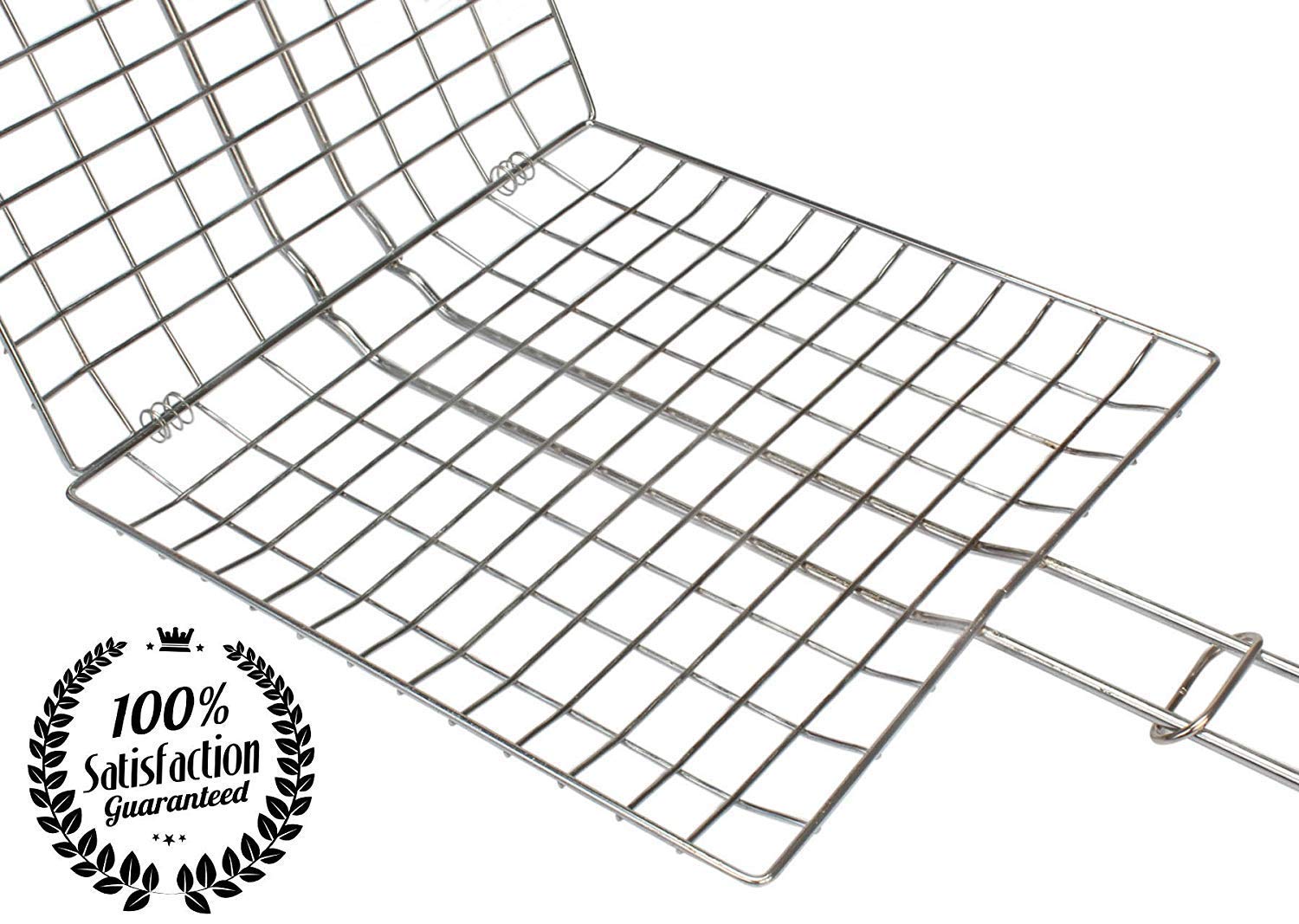 New Portable Barbecue BBQ Grill Net Basket Roast Grilling Tray Chromium Plated with Wooden Handle (Big). 