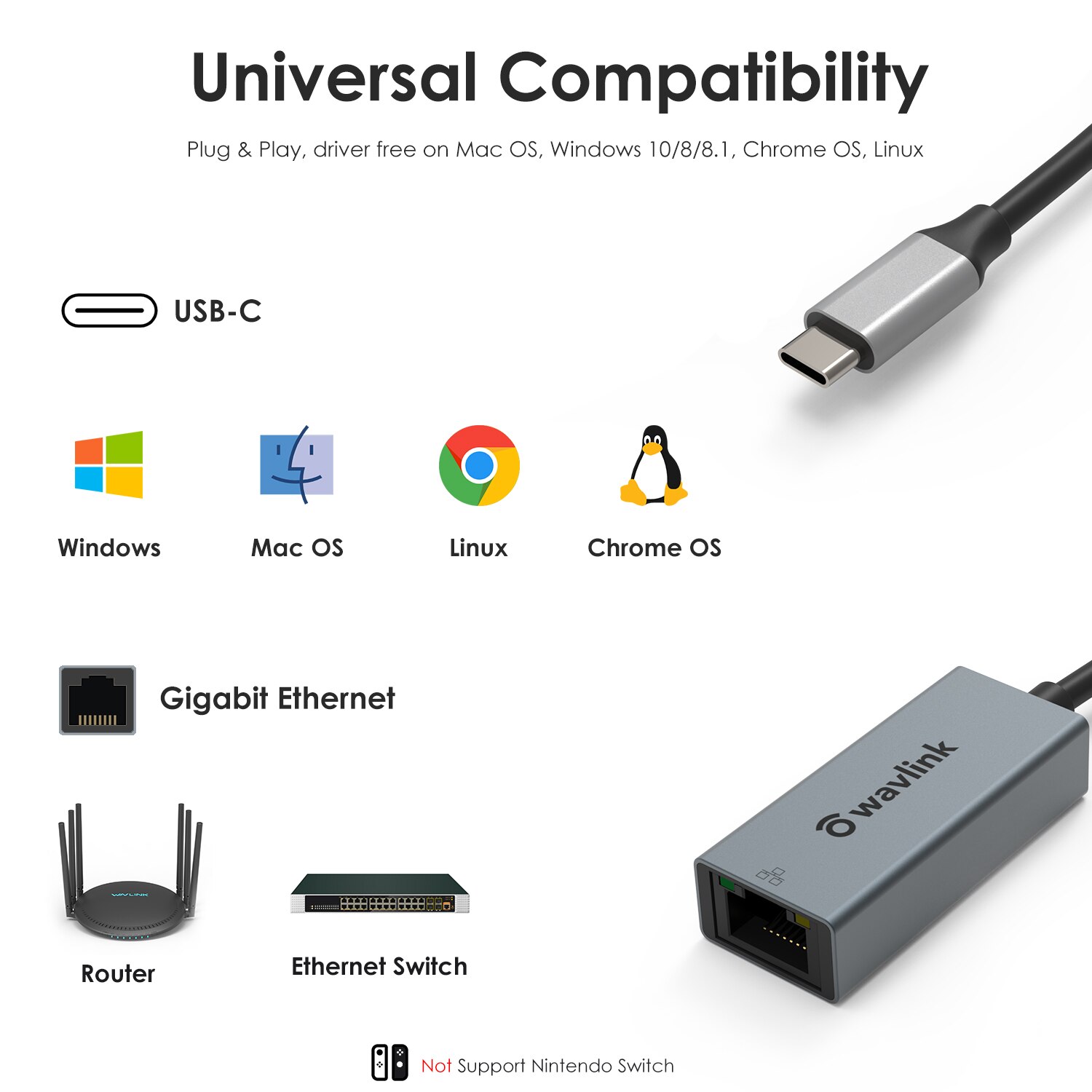 【VisioN Shop】Wavlink USB 3.1 to Gigabit Ethernet Adapter USB C to Adapter LAN Converter 10/100/1000Mbps For. 