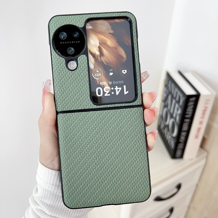 For OPPO Find N3 Flip Weave Texture PC Phone Case(Green). 