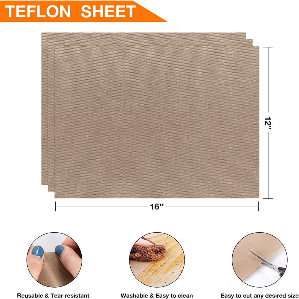 PTFE Sheet for Heat Press 16 X 12 Non Stick Heat Resistant Craft Mat,Heat Transfer Teflon Paper Sheet for Baking/Grill. 