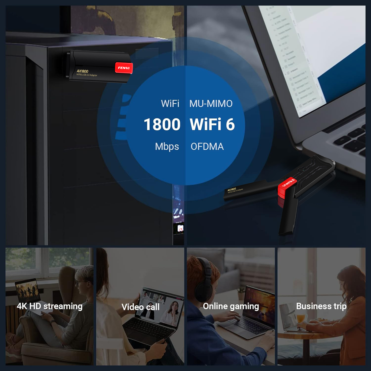 FENVI AX1800 WiFi 6 USB Adapter Dual Band 2.4G/5GHz Wireless Wi-Fi Dongle MT7921 Network Card USB 3.0 WiFi6 Adapter For Win10/11. 