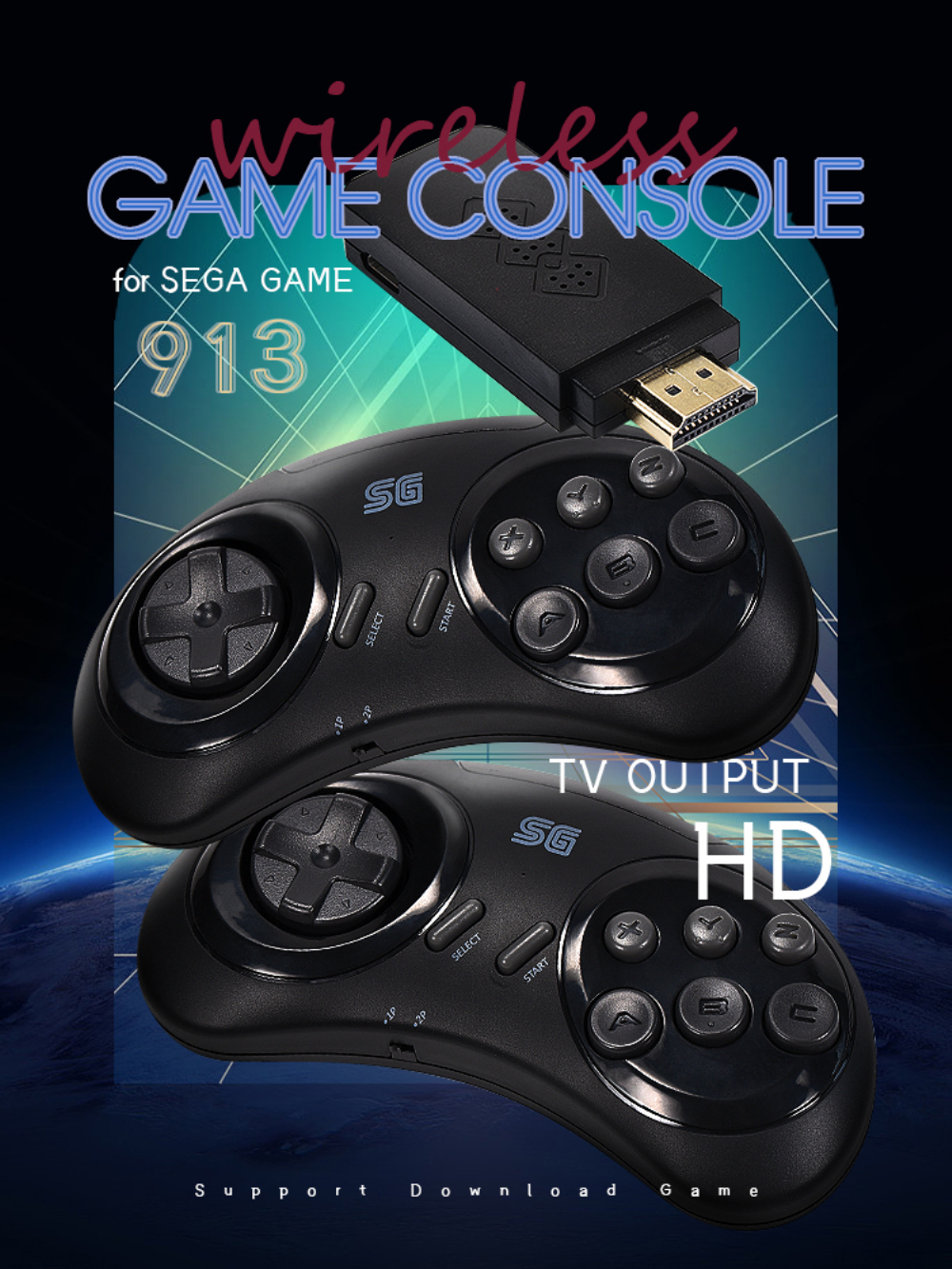 Video Game Console For Sega Genesis Mega Drive 16-bit MD Wireless Retro Console Dendy Game Stick Support TV OutPut. 