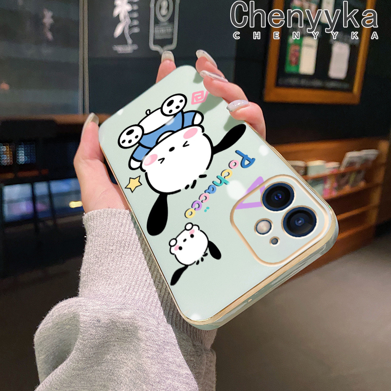 Chenyyka For iPhone 6 6s 6 Plus 6s Plus Case Cartoon Cute Pochacco New Square Edge Pattern Luxury Plating Phone Cases Silicone Soft Case Camera Lens Shockproof Protection Cover. 