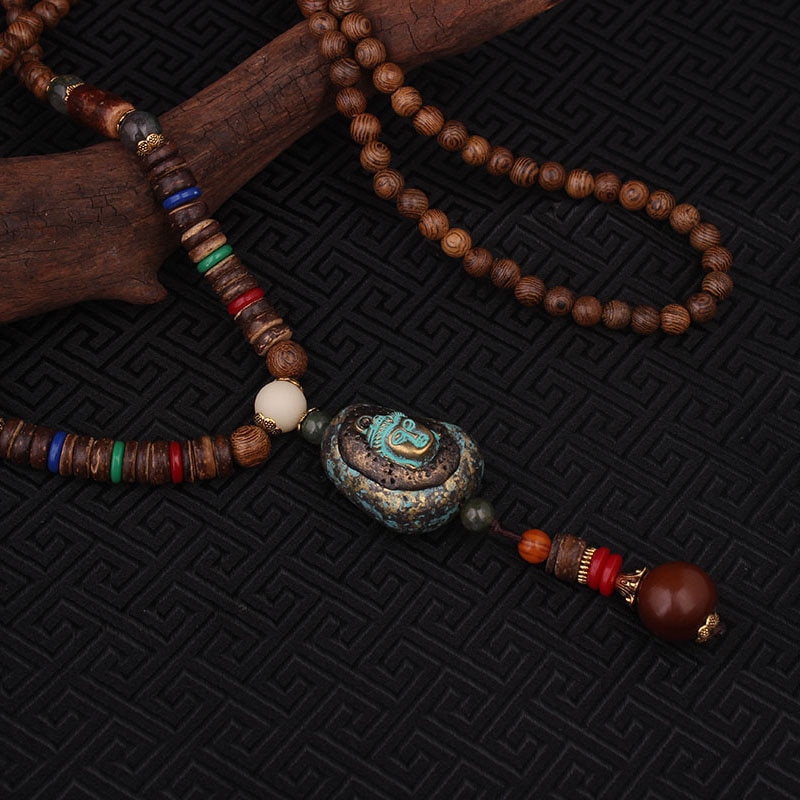 【Lejia】evade peace enamell buddha vintage jewelry,handmade bodhi beads vintage necklace