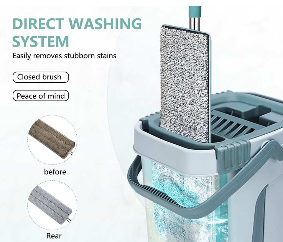 NEW Touchless Mop Flat Floor Wash Mops Bucket Magic Cleaner Self-wring Squeeze Double Side Household Cleaning Automatic Drying Lazy Mop Floor Mop. 