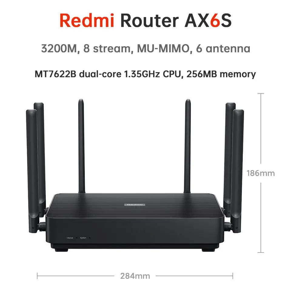 Xiaomi Redmi AX6S Router 3200 Mbps 2.4G 5GHz Mesh WIFI6 256MB Signal Amplifier WiFi Repeate Networking Extender MU-MIMO Parallel. 