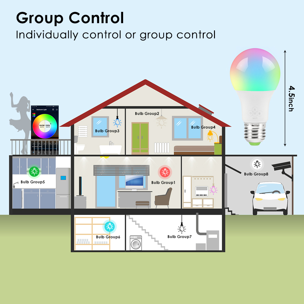 Sunrise Wake-Up Wifi Smart Lights Bulb,Phone Control Color Tunable Soft,Cool White,RGB Led Light Bulb 4.5W. 